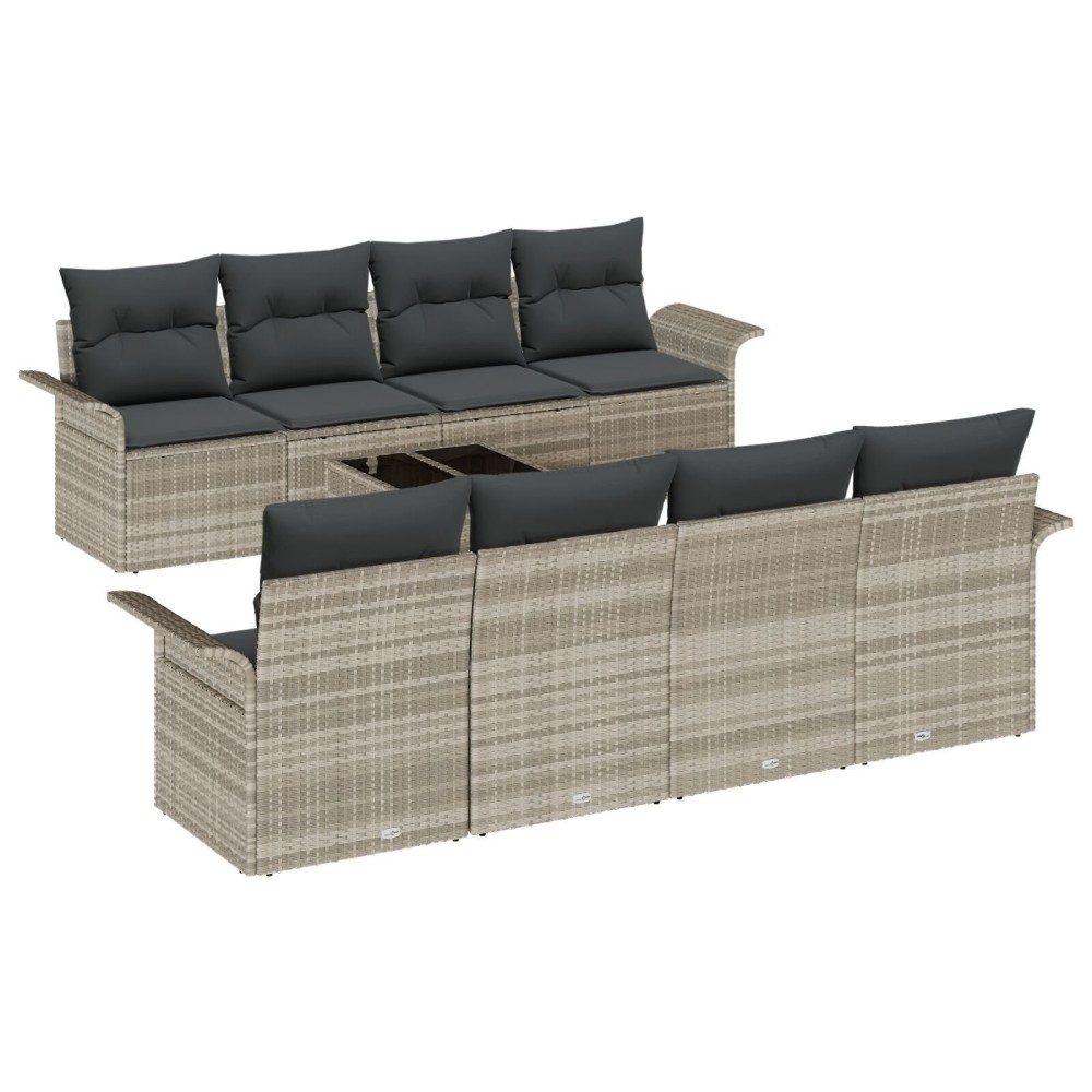 vidaXL Set Sofa Grădină 9 Piese cu Perne Gri Deschis Ratan Poli
