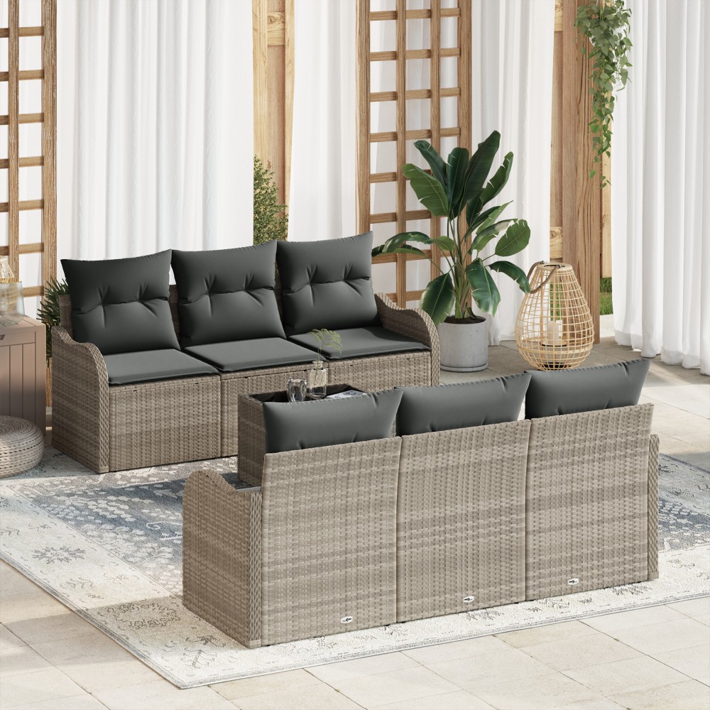 vidaXL Set de canapele pentru grădină cu pernă 7 pcs Gri deschis