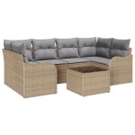 Set canapea de grădină vidaXL cu 7 piese și perne - Ratan poli bej Set canapea de grădină vidaXL cu 7 piese și perne - Ratan poli bej