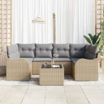 Set canapea de grădină vidaXL cu 7 piese și perne - Ratan poli bej Set canapea de grădină vidaXL cu 7 piese și perne - Ratan poli bej
