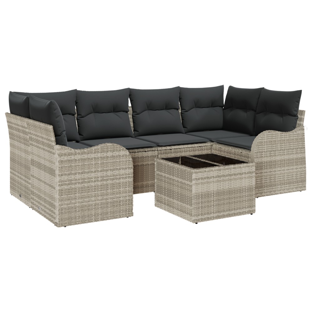 vidaXL Set de canapele pentru grădină cu pernă 7 pcs Gri deschis