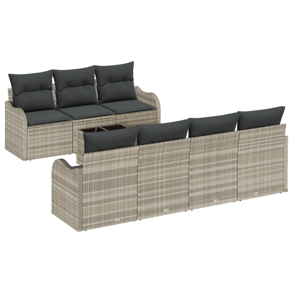 vidaXL Set de canapele pentru grădină cu pernă 8 pcs Gri deschis