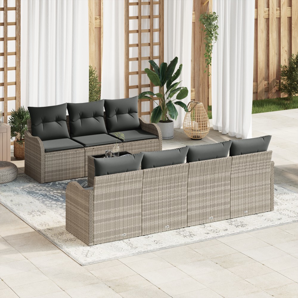 vidaXL Set de canapele pentru grădină cu pernă 8 pcs Gri deschis