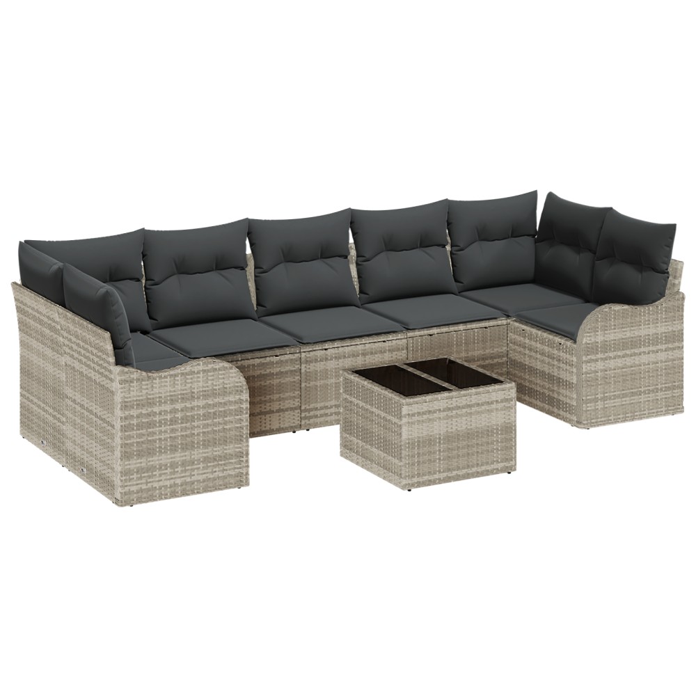 vidaXL Set de canapele pentru grădină cu pernă 8 pcs Gri deschis