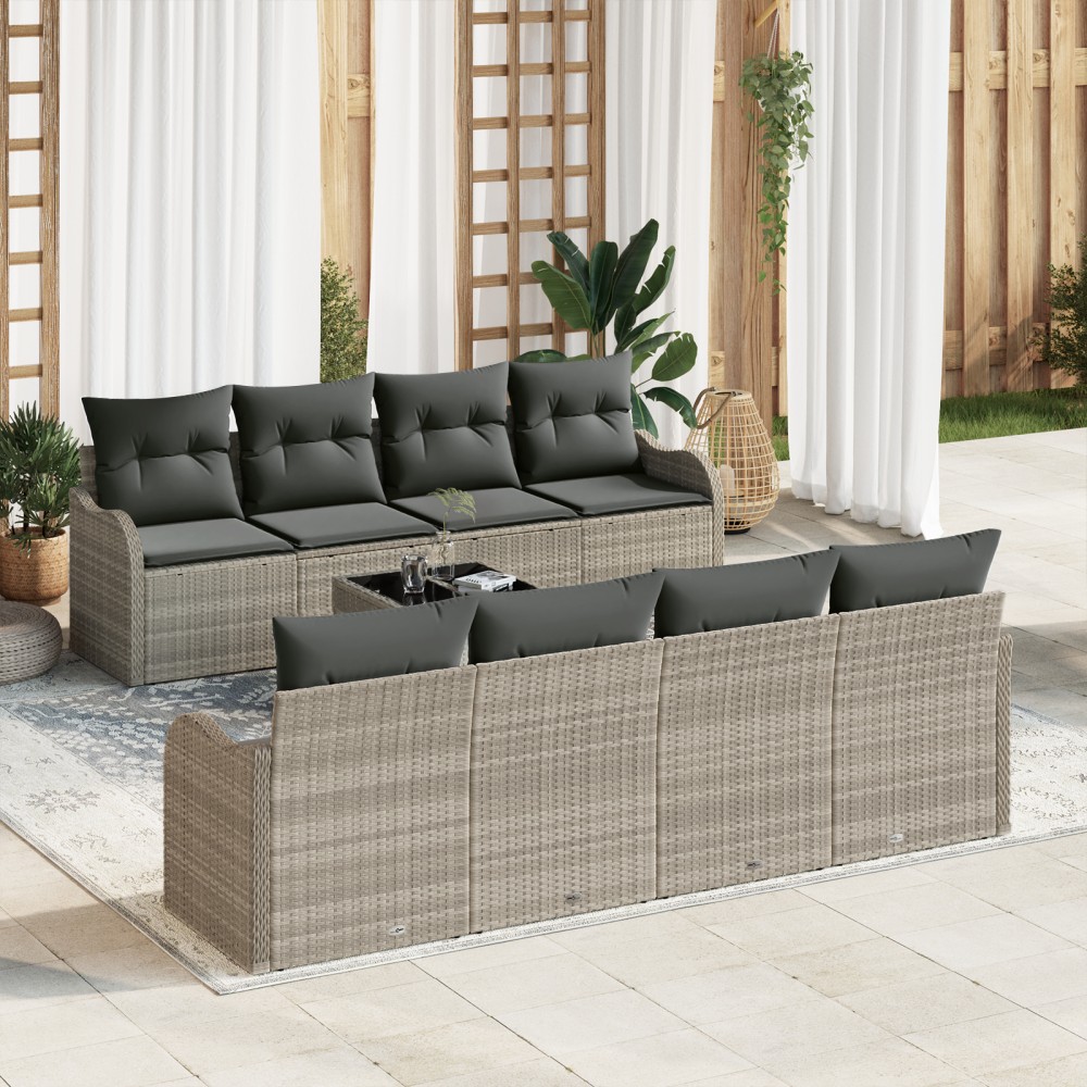 vidaXL Set de canapele pentru grădină cu pernă 9 pcs Gri deschis