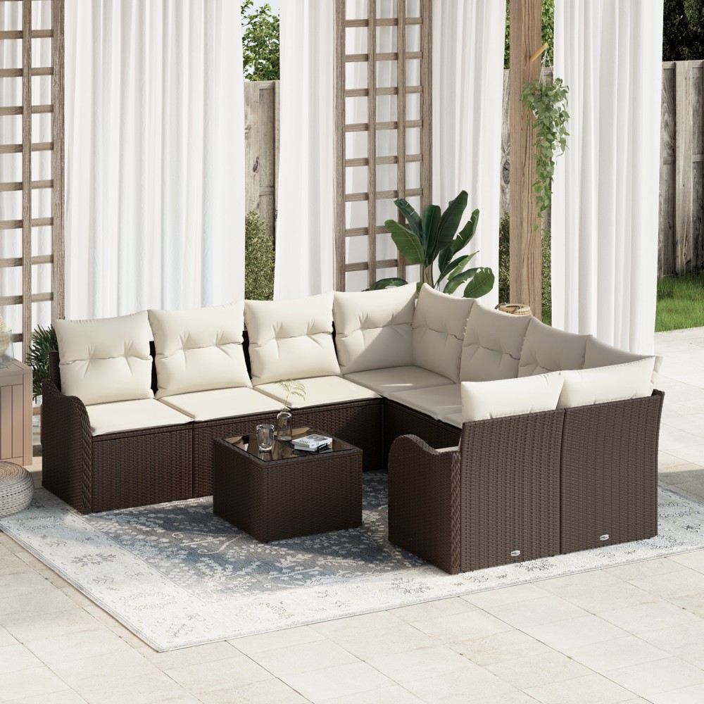vidaXL Set de canapele pentru grădină 9 pcs Maro 55 x 55 x 37 cm