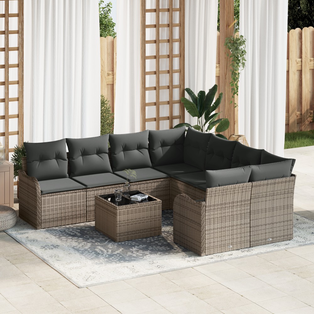 vidaXL Set de canapele pentru grădină 9 pcs Gri 55 x 55 x 37 cm