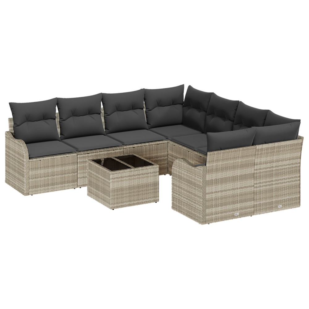 vidaXL Set de canapele pentru grădină cu pernă 9 pcs Gri deschis