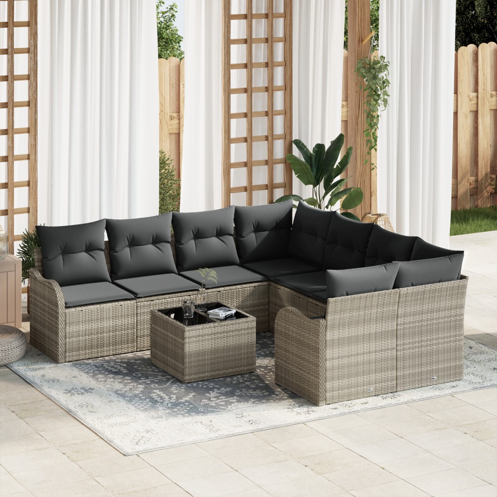 vidaXL Set de canapele pentru grădină cu pernă 9 pcs Gri deschis