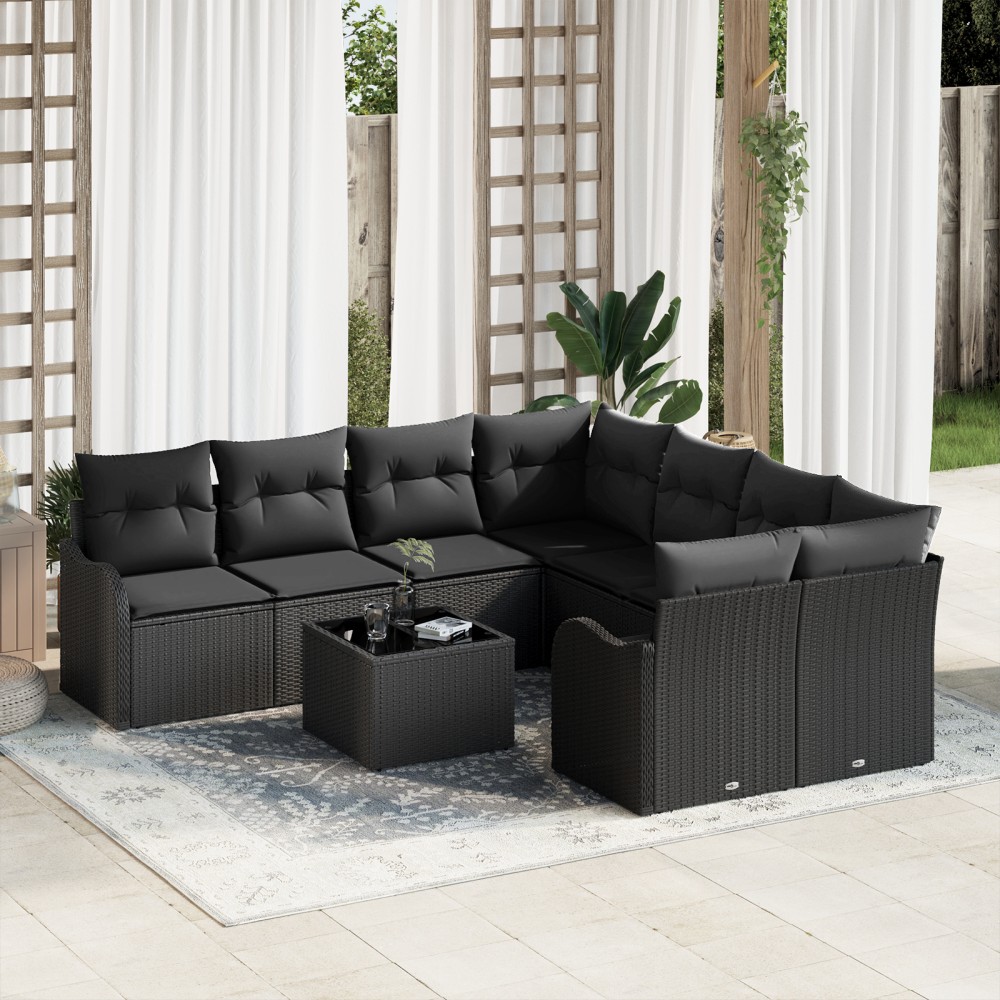 vidaXL Set de canapele pentru grădină 9 pcs Negru 55 x 55 x 37 cm