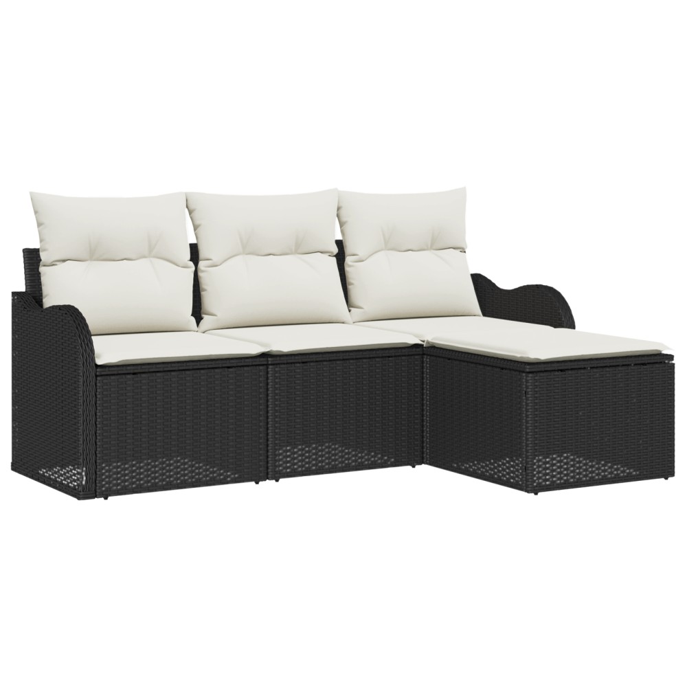 Set canapea grădină vidaXL 4 piese cu perne rattan negru