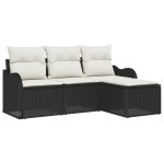 Set canapea grădină vidaXL 4 piese cu perne rattan negru