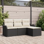 Set canapea grădină vidaXL 4 piese cu perne rattan negru