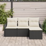 Set canapea grădină vidaXL 4 piese cu perne rattan negru