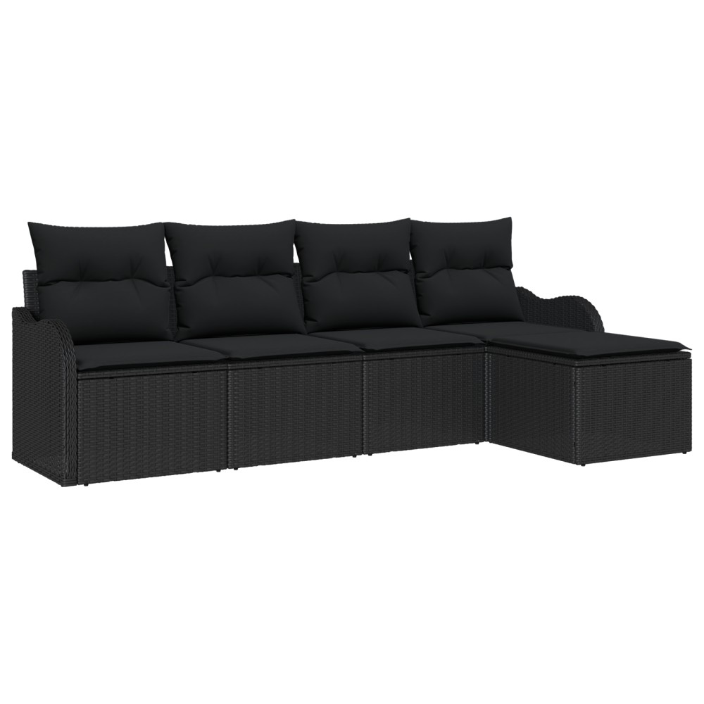 Set canapea grădină vidaXL 5 piese cu perne Negru Poliratan