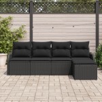 Set canapea grădină vidaXL 5 piese cu perne Negru Poliratan