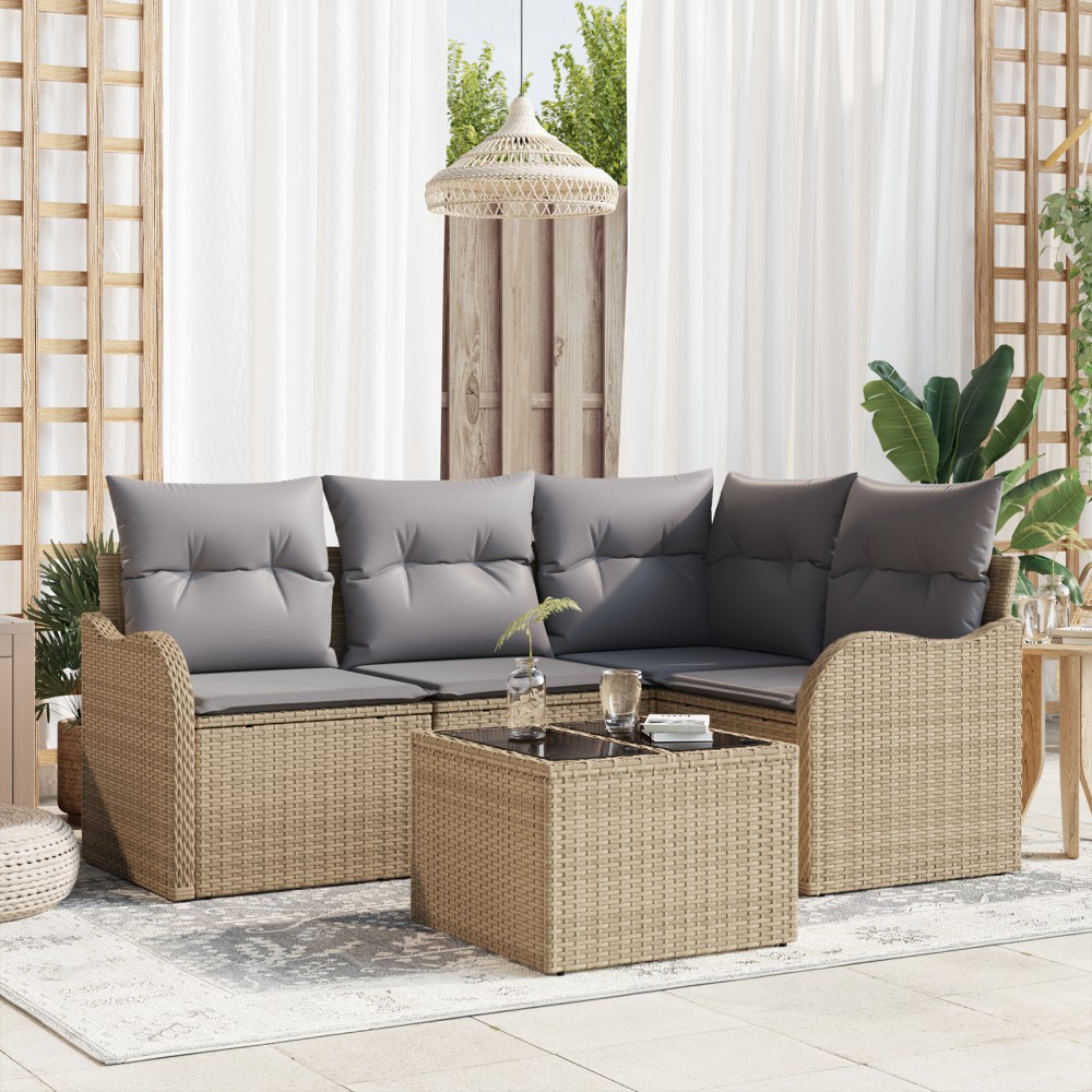 Set de Canapea de Grădină cu 5 Piese cu Pernuțe Ratan Negru