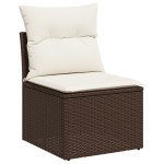 Set canapea de gradină vidaXL cu 5 piese și perne în ratan poli maro Set canapea de gradină vidaXL cu 5 piese și perne în ratan poli maro