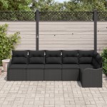 Set canapea de grădină vidaXL cu 6 piese și perne negre din ratan poliester Set canapea de grădină vidaXL cu 6 piese și perne negre din ratan poliester