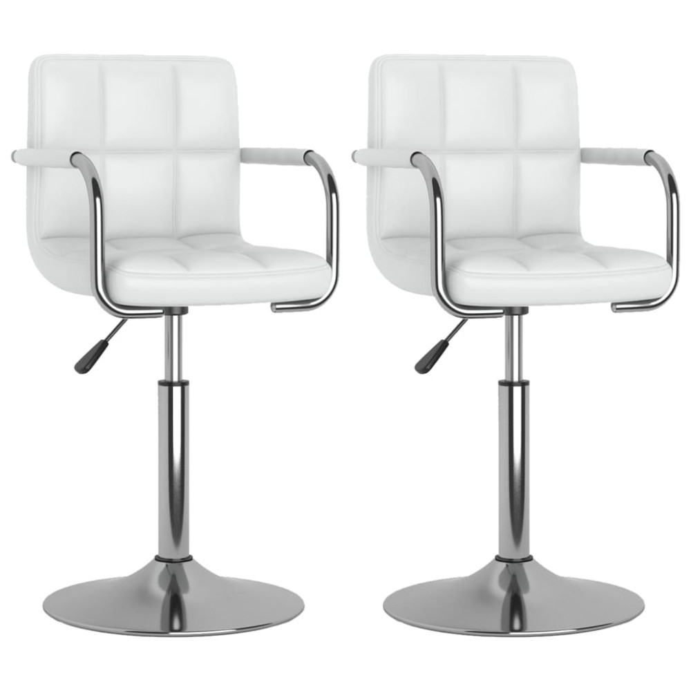 vidaXL Scaune de bucătărie pivotante, 2 buc., alb, piele artificială