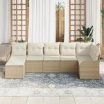 vidaXL Set de canapele pentru grădină cu pernă 7 pcs Bej Rattan poli vidaXL Set de canapele pentru grădină cu pernă 7 pcs Bej Rattan poli