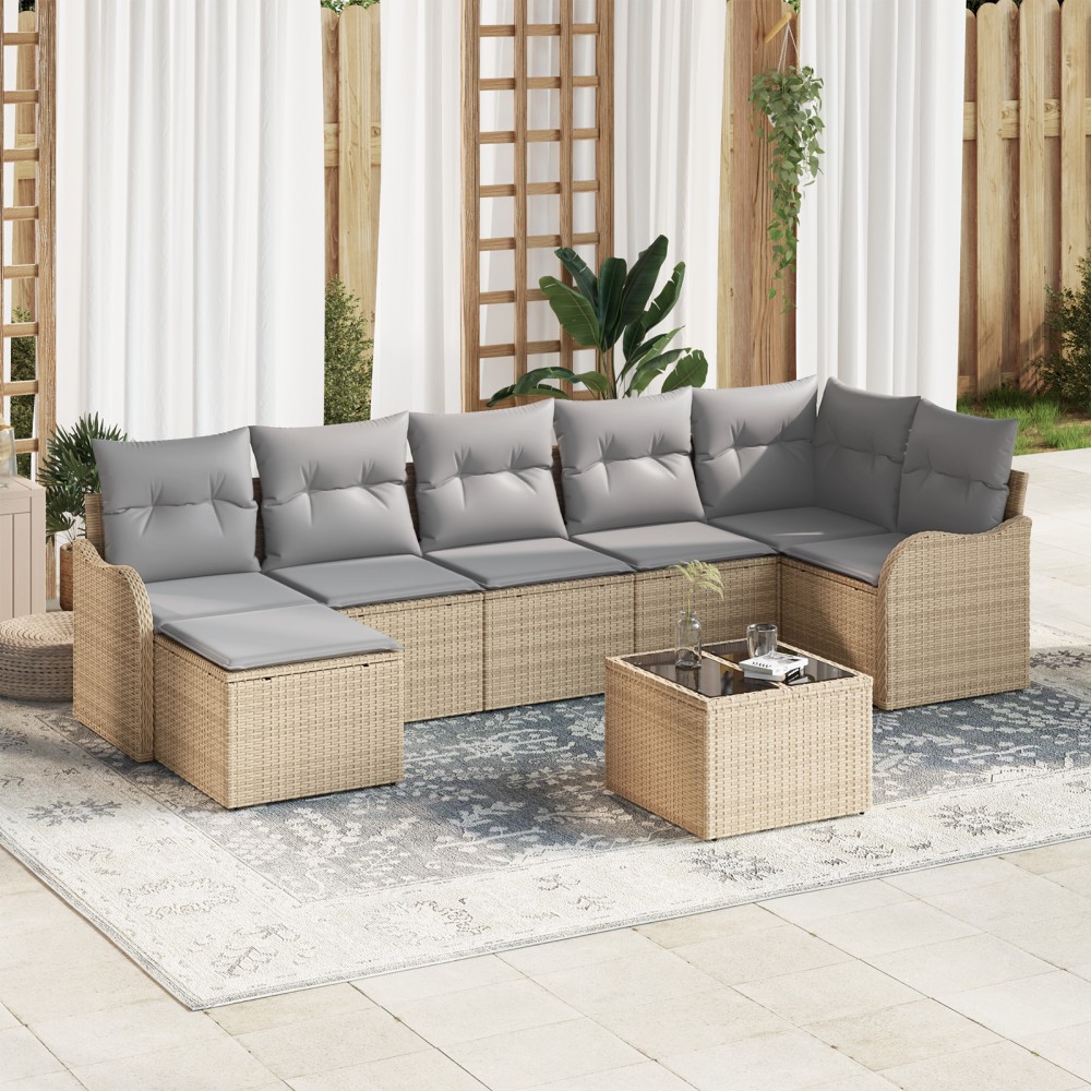 Set Canapea Grădină 8 Piese cu Perne Ratan Poli Negru