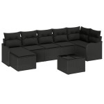 vidaXL Set de canapele pentru grădină cu pernă 8 pcs Negru Rattan poli