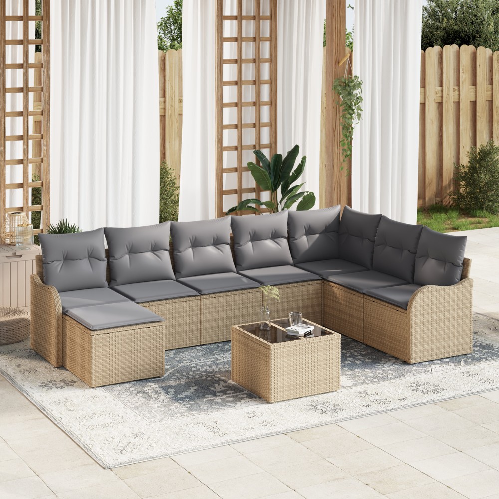 Set 9 canapele grădină cu perne din ratan negru