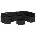 vidaXL Set de canapele pentru grădină cu pernă 9 pcs Negru Rattan poli vidaXL Set de canapele pentru grădină cu pernă 9 pcs Negru Rattan poli