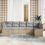 Set 7 piese canapea grădină cu perne Bej Ratan Poliester Set 7 piese canapea grădină cu perne Bej Ratan Poliester