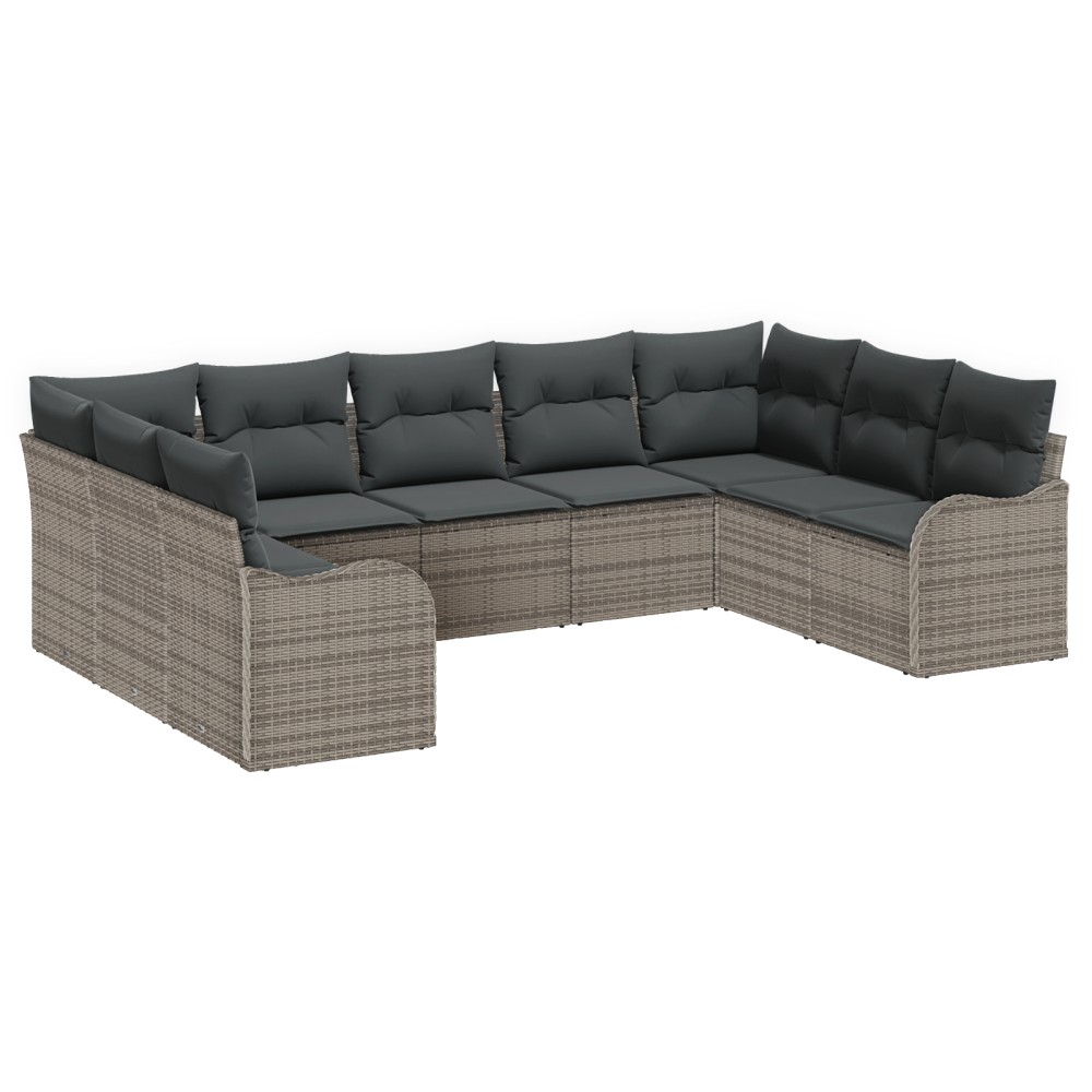 Set de canapea de grădină modulară de 9 piese cu perne Gri, Ratan Poli