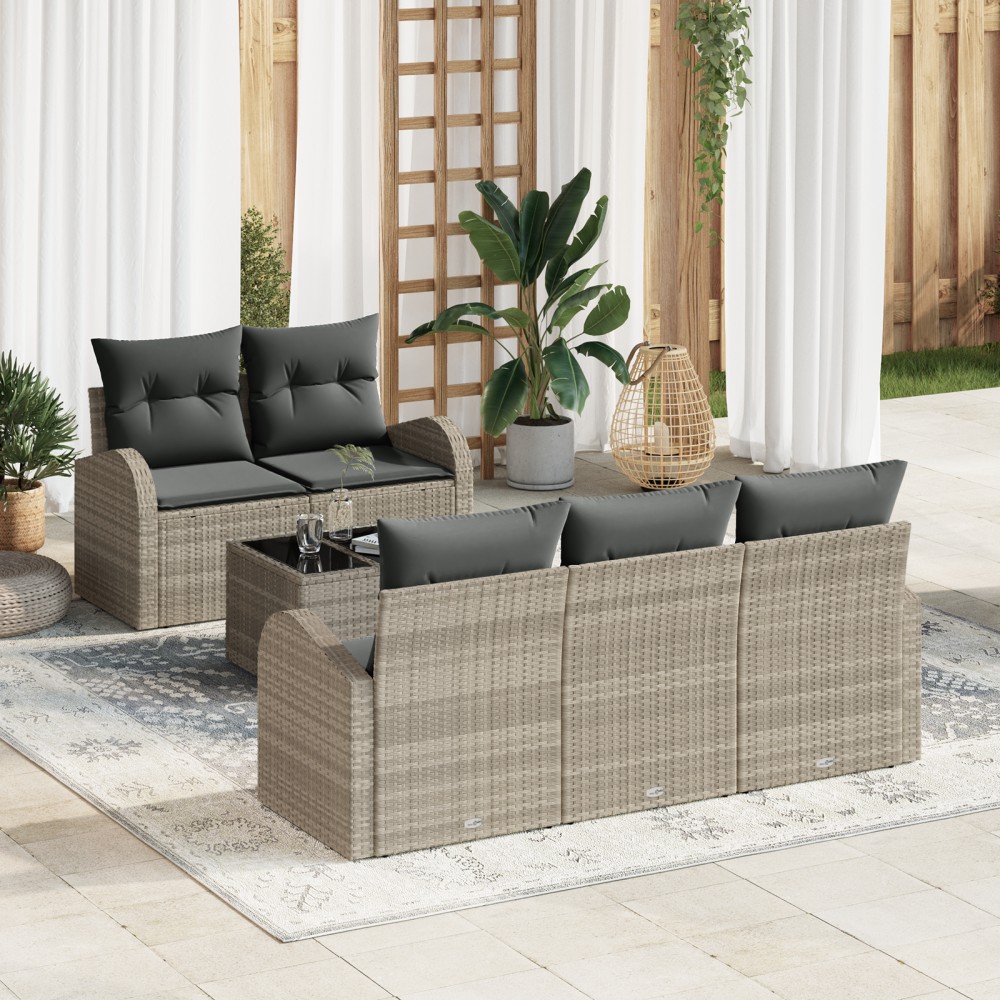 vidaXL Set de canapele pentru grădină cu pernă 6 pcs Gri deschis