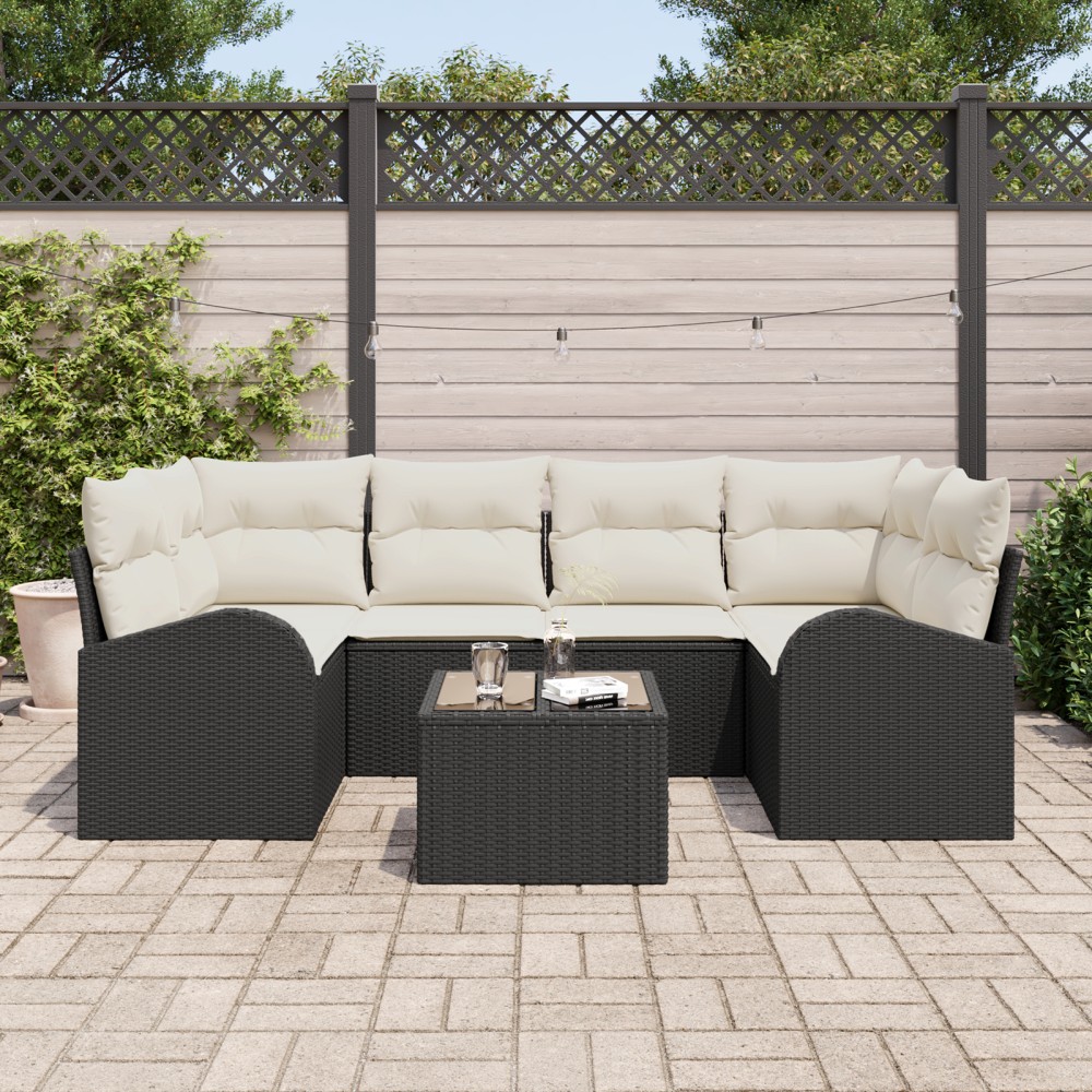 vidaXL Set de canapele pentru grădină 7 pcs Negru 55 x 55 x 37 cm