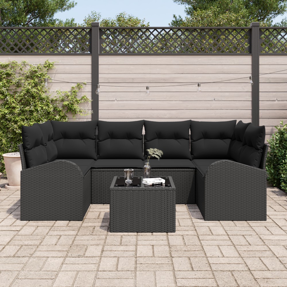 vidaXL Set de canapele pentru grădină 7 pcs Negru 55 x 55 x 37 cm