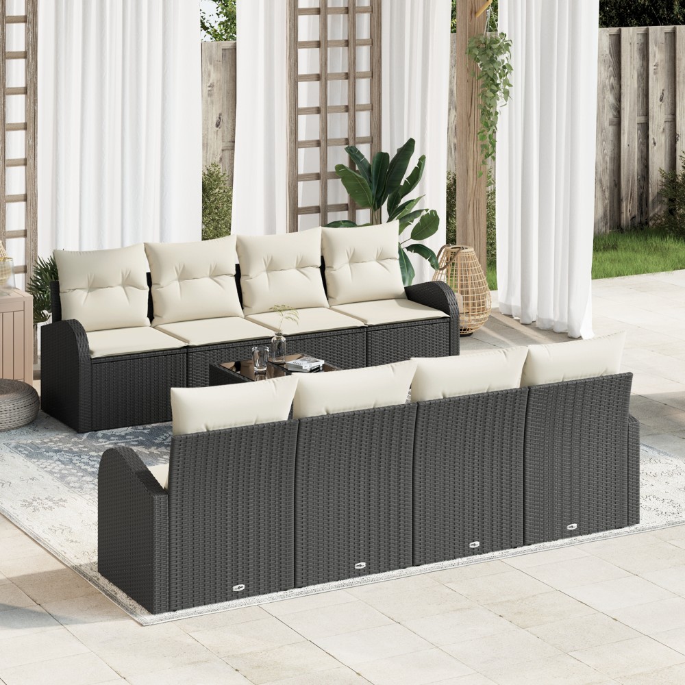 vidaXL Set de canapele pentru grădină 7 pcs Negru și Bej