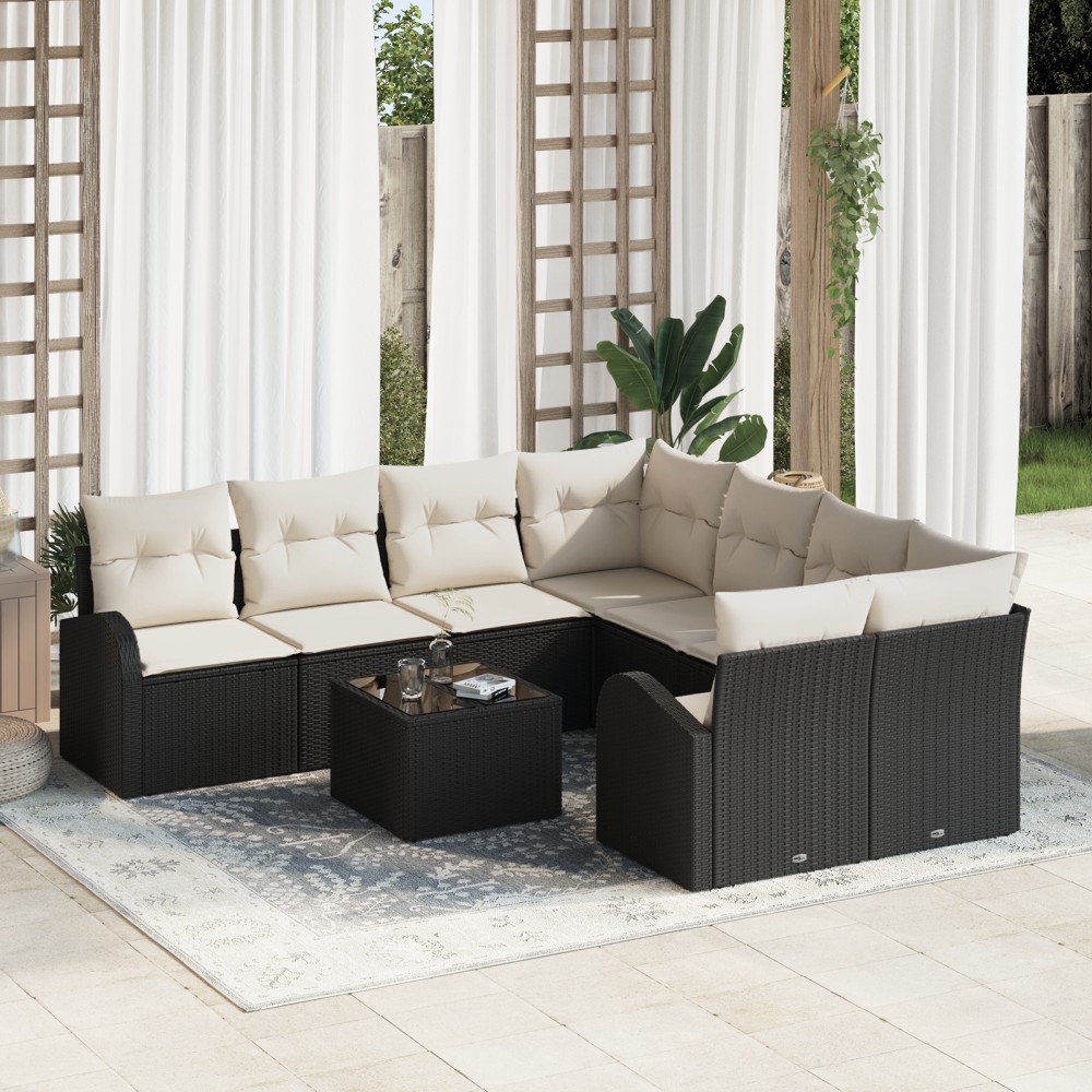 vidaXL Set de canapele pentru grădină 9 pcs Negru 55 x 55 x 37 cm