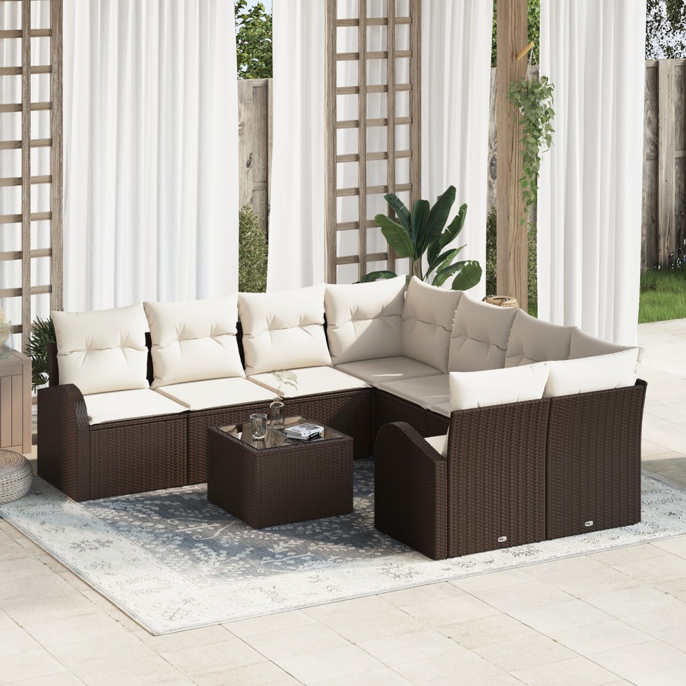 vidaXL Set de canapele pentru grădină 9 pcs Maro 55 x 55 x 37 cm