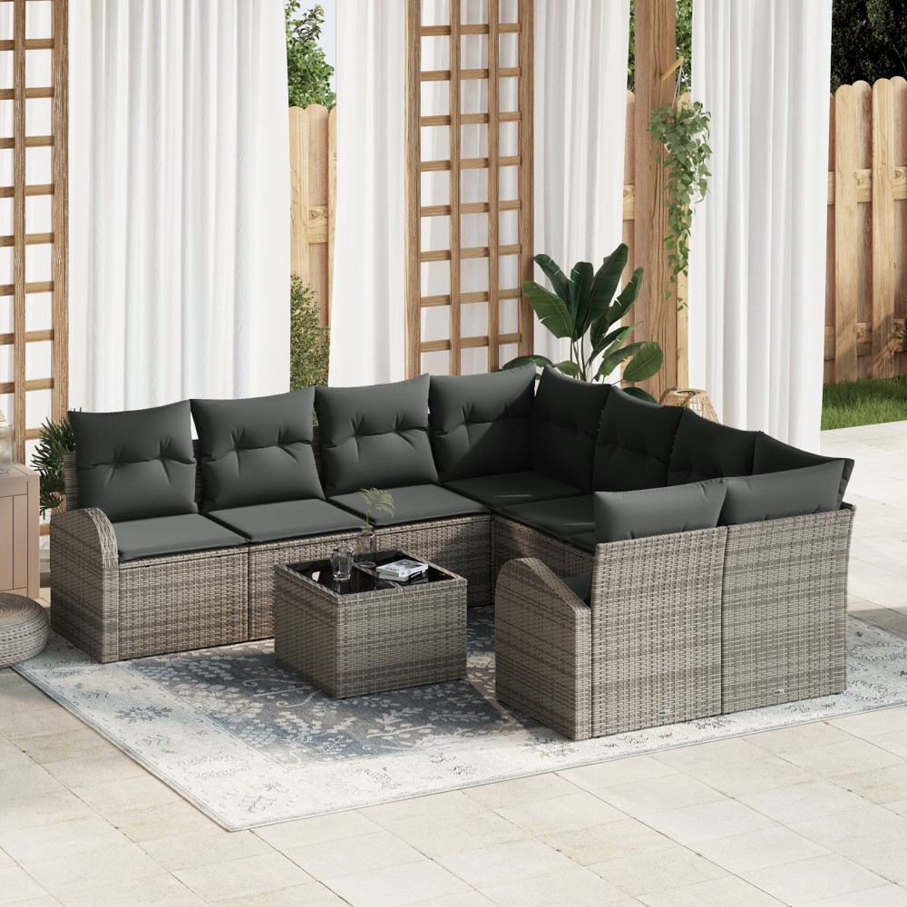 vidaXL Set de canapele pentru grădină 9 pcs Gri și Gri Închis