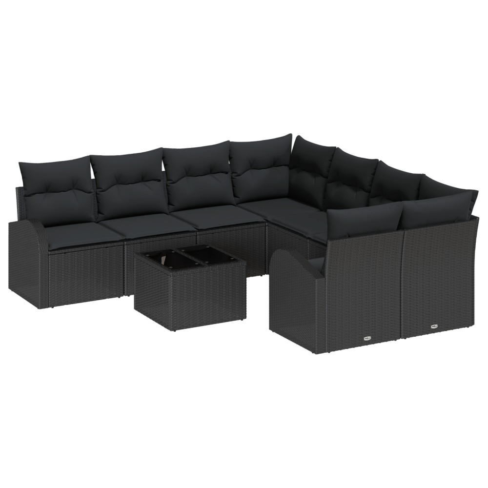 vidaXL Set de canapele pentru grădină 9 pcs Negru 55 x 55 x 37 cm