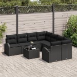 vidaXL Set de canapele pentru grădină 9 pcs Negru 55 x 55 x 37 cm