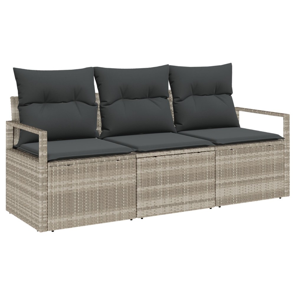 Set canapea de grădină vidaXL 3 piese cu perne gri deschis poliratan