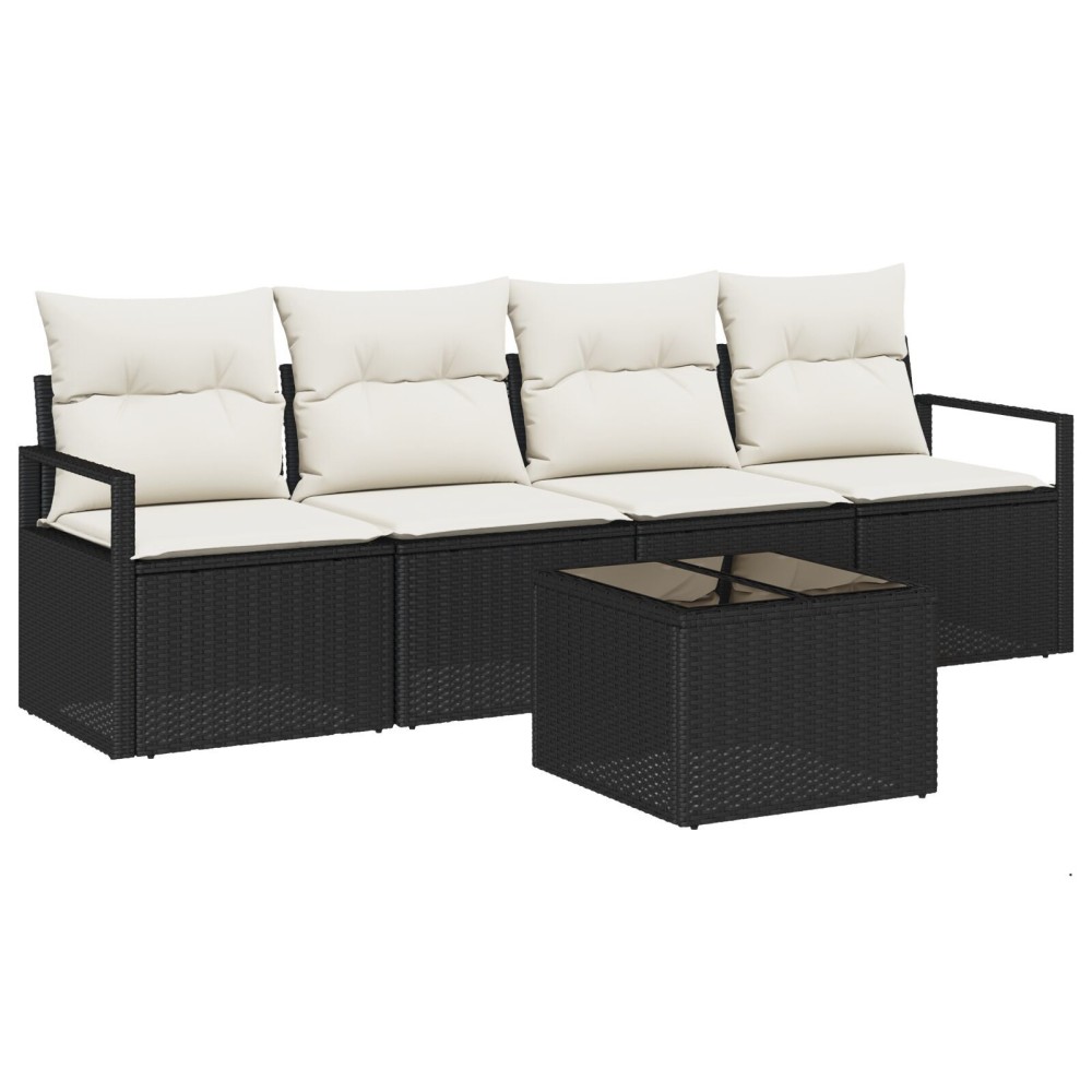 Set canapea de grădină vidaXL 5 piese cu perne Negru Ratan Sintetic