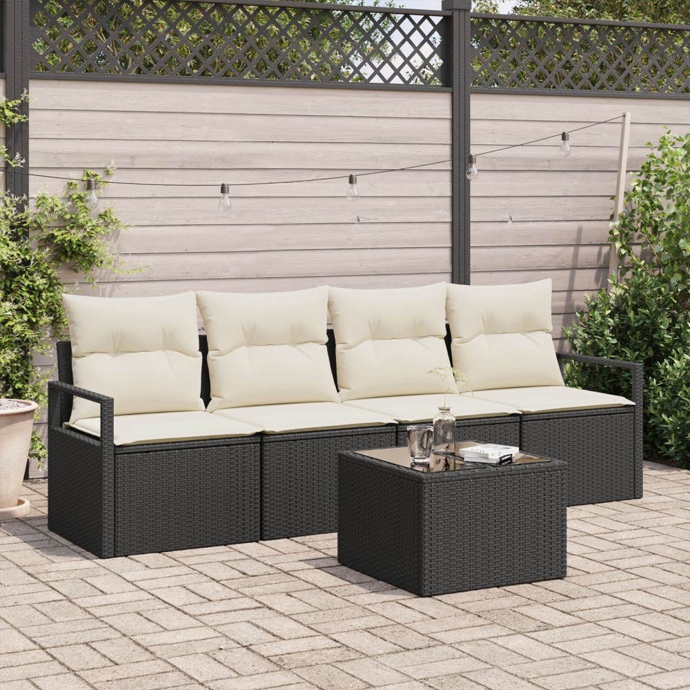Set canapea de grădină vidaXL 5 piese cu perne Negru Ratan Sintetic