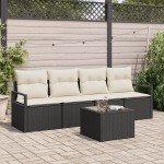 Set canapea de grădină vidaXL 5 piese cu perne Negru Ratan Sintetic Set canapea de grădină vidaXL 5 piese cu perne Negru Ratan Sintetic
