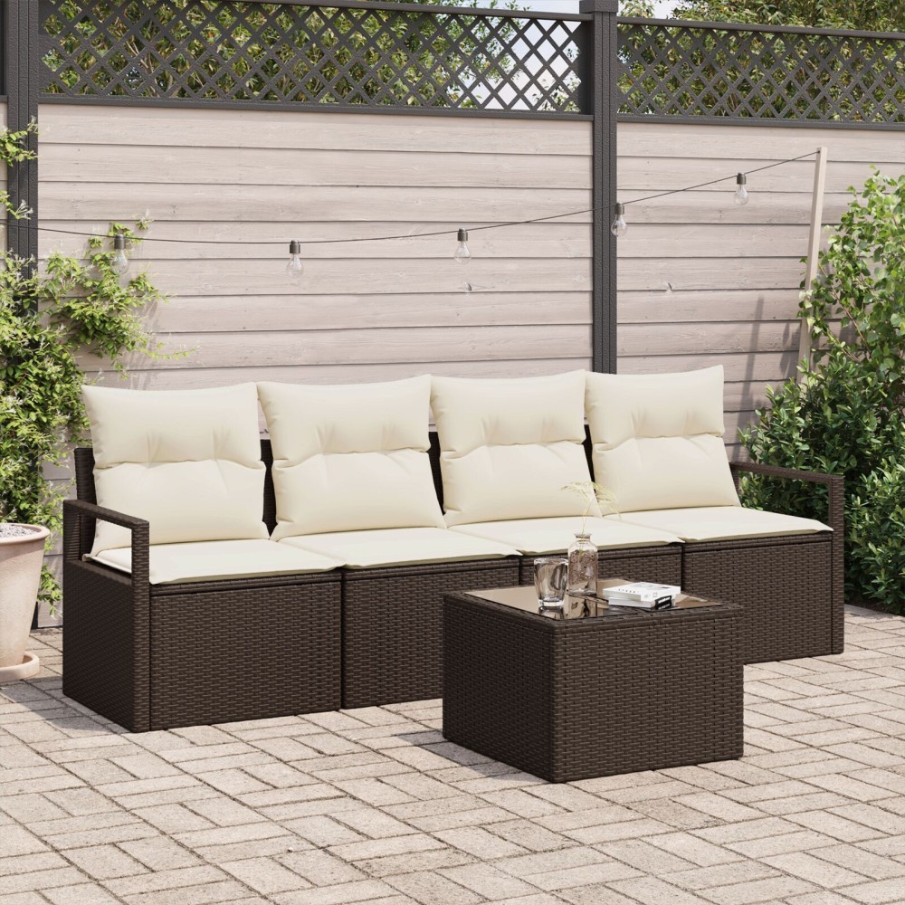 vidaXL Set de canapele pentru grădină 5 pcs Maro și Crem