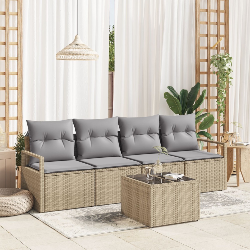 vidaXL Set de canapele pentru grădină 5 pcs Bej și gri 55 x 55 x 37 cm