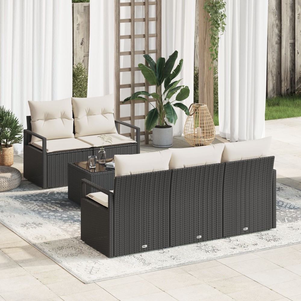 vidaXL Set de canapele pentru grădină 6 pcs Negru și Crem