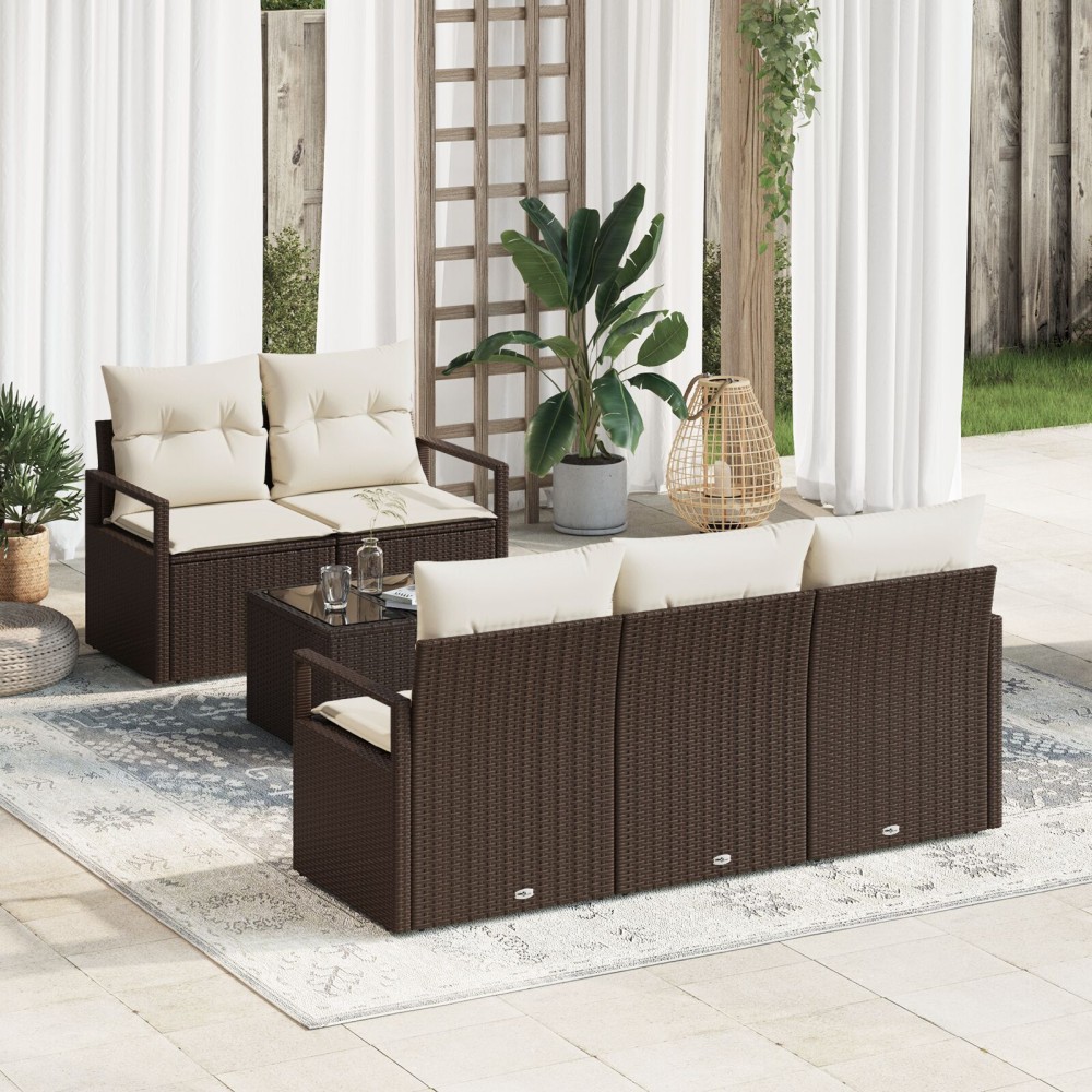 vidaXL Set de canapele pentru grădină 6 pcs Maro și Crem