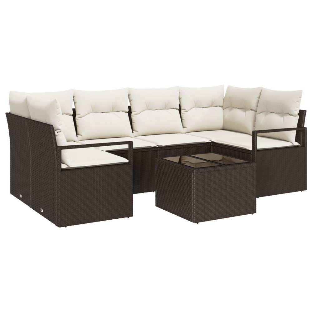 vidaXL Set de canapele pentru grădină 7 pcs Maro și Crem