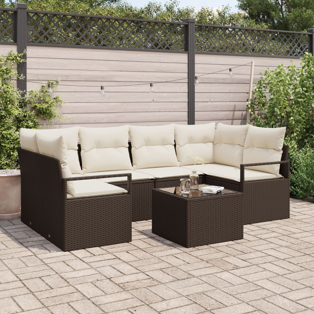 vidaXL Set de canapele pentru grădină 7 pcs Maro și Crem